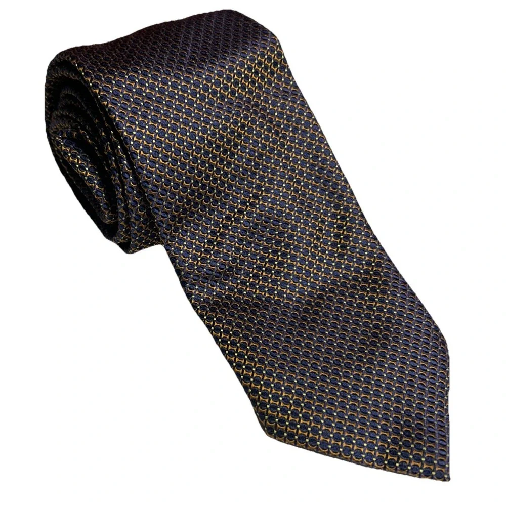 Canali‎ 100% Silk Necktie Blue Yellow Gold Geometric Pattern